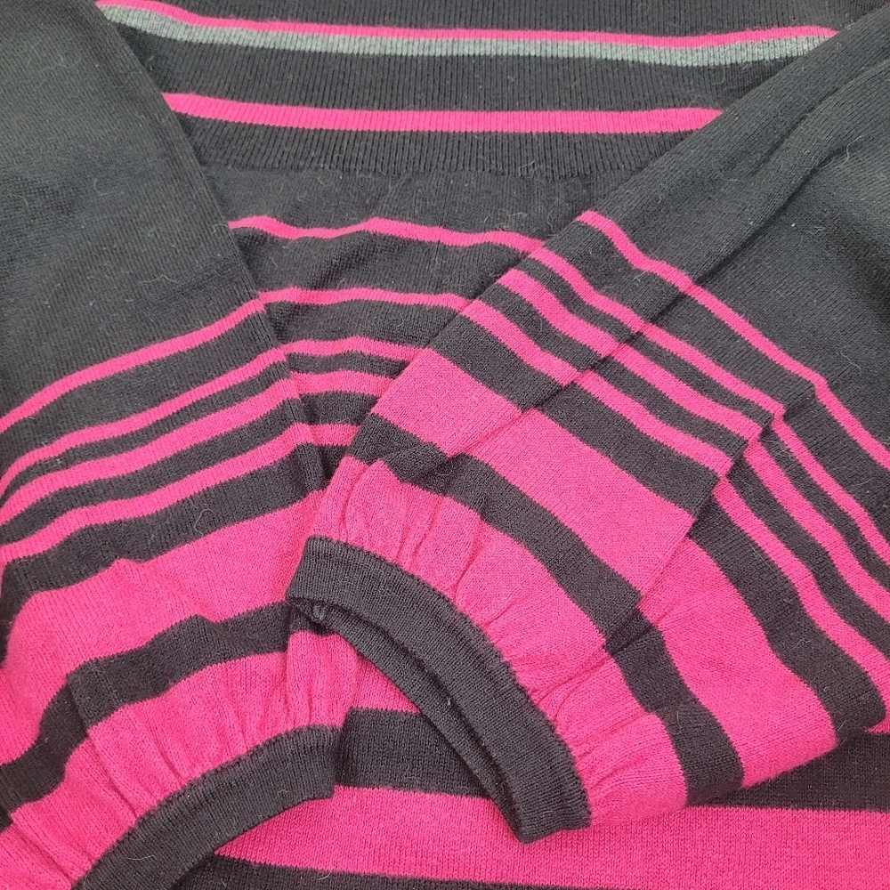 Style&Co Pink Gray Stripes Black baby doll knit sweater boho flare coquette M - Picture 8 of 10